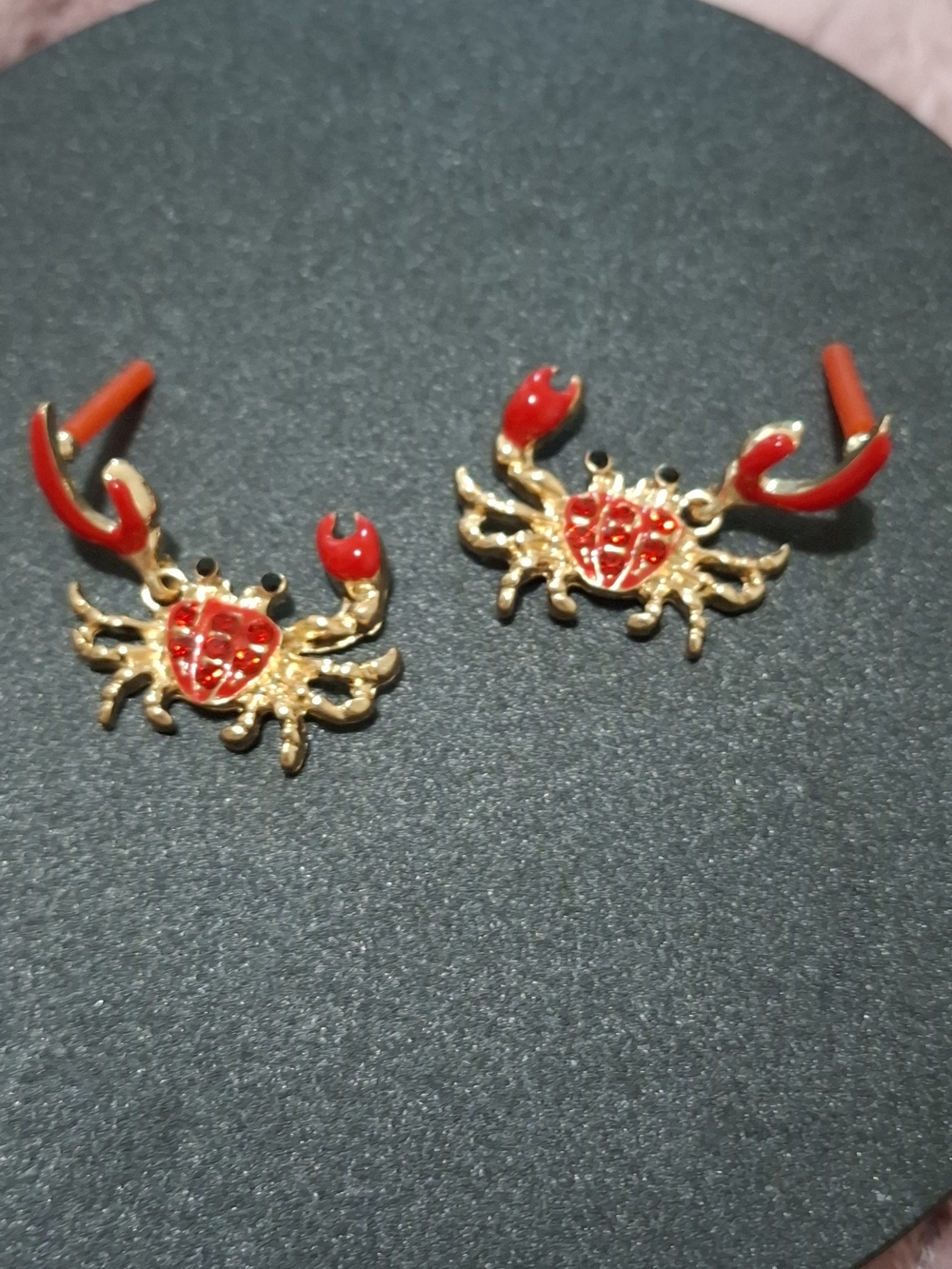 Gold Crab Red Enamel Drop Earrings - Women Jewelry